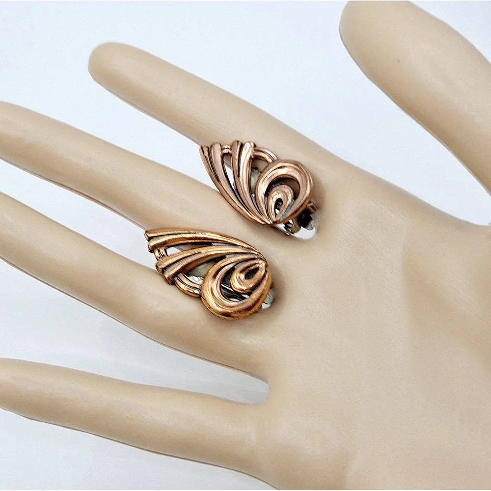 Vintage Matisse Copper Earrings Clip-On Butterfly Wing Designer Jewelry
